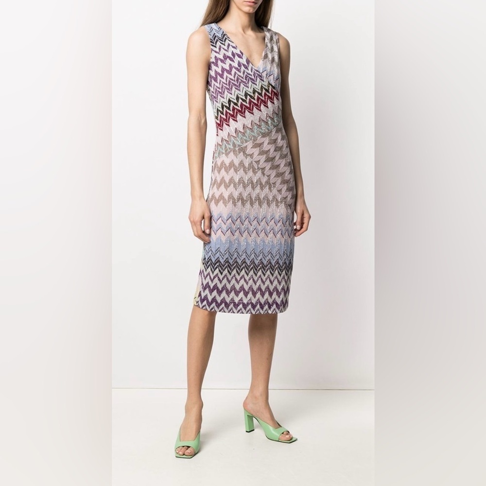 NWT  Missoni Zig Zag Faux Wrap Multicolor Midi Dress Size IT 40 US S - Picture 2 of 16